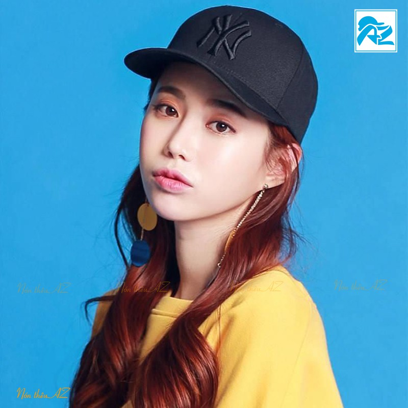 Nón kết nam nữ màu đen thêu logo NY màu đen - Mũ Lưỡi Trai MT138