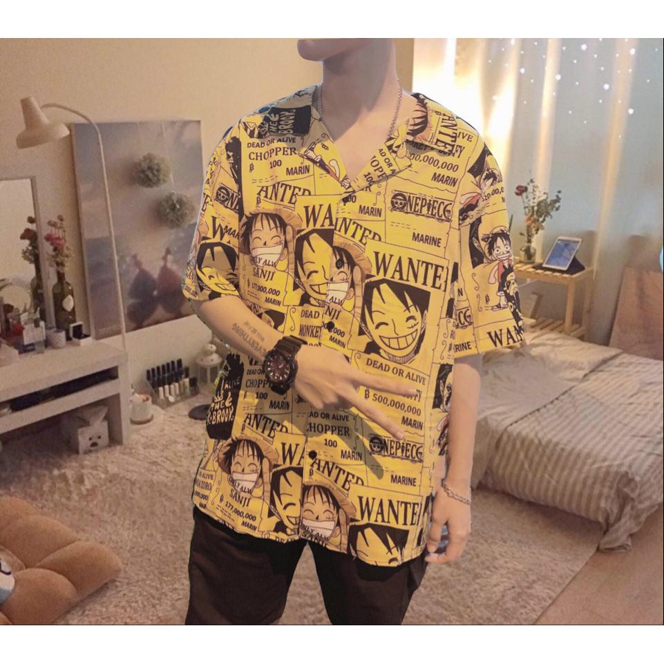 Áo sơ mi tay ngắn nam nữ URLYS form rộng sơ mi họa tiết tay lỡ cổ vest unisex ulzzang luffy