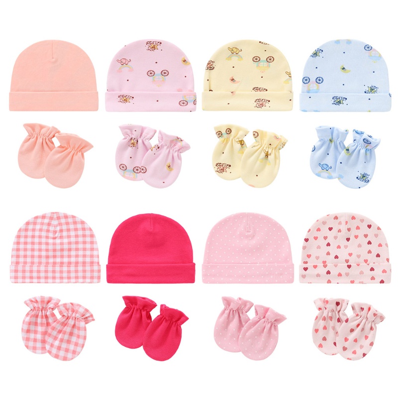 Bộ Găng Tay + Mũ + Găng Tay Cotton Chống Trầy Xước Bảo Vệ Mặt Cho Bé Sơ Sinh