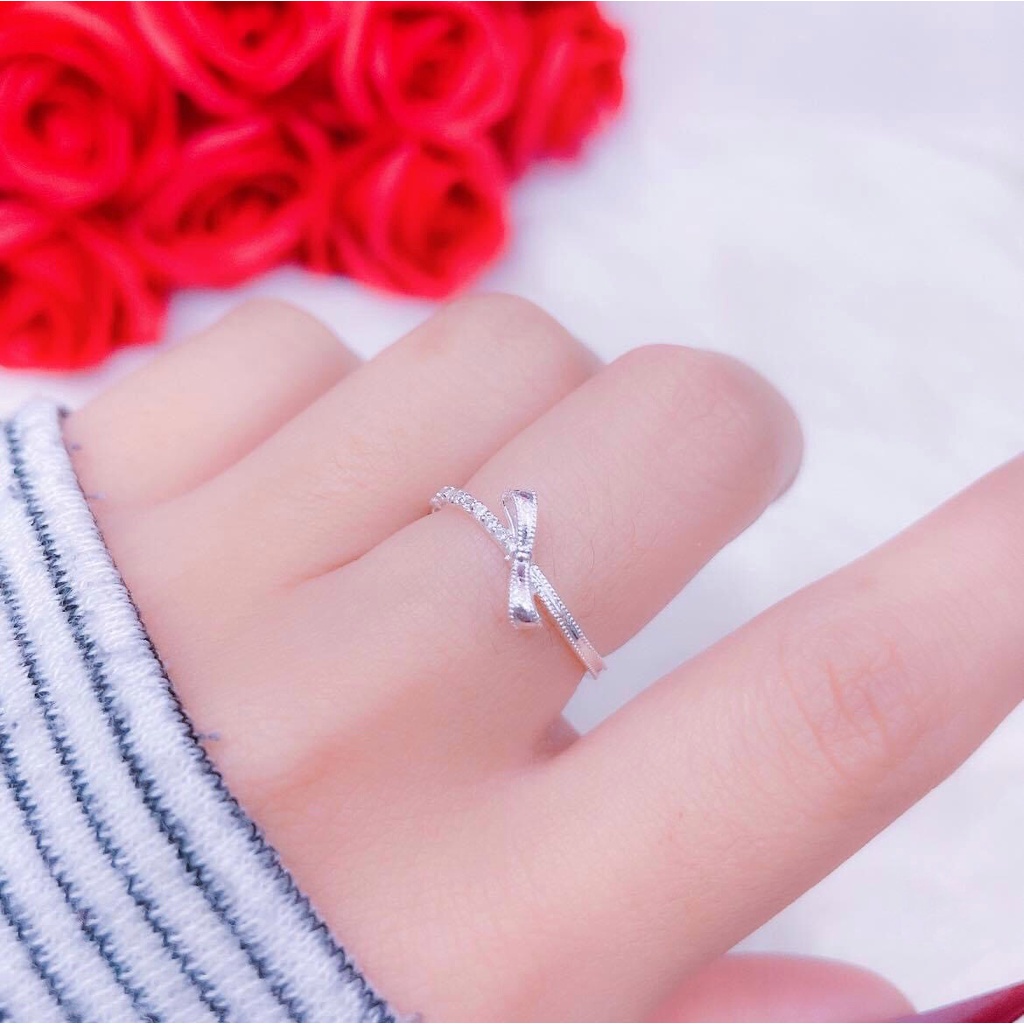 Nhẫn nữ bạc ta CaoBac Silver sợi đan nơ nhẹ nhàng đính đá tinh tế dành riêng cho bạn gái
