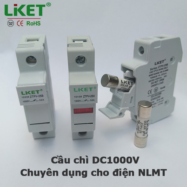 Bộ cầu chì LKET Solar 1000V DC cho điện năng lượng mặt trời 1A 2A 3A 4A 5A 6A 8A 10A 12A 15A 16A 20A