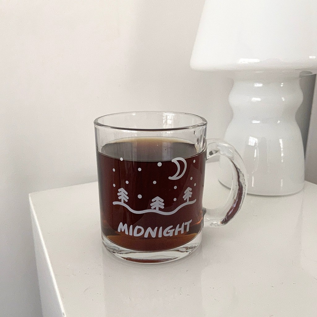 Cốc Ly Cối Tách Thủy Tinh Uống Cafe, Trà Midnight Quotes Minimal Style Decor