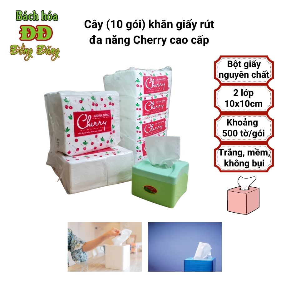 Cây (10 bịch) khăn giấy rút CHERRY cao cấp không bụi, mềm, mịn, sạch dành cho quán ăn, trường học