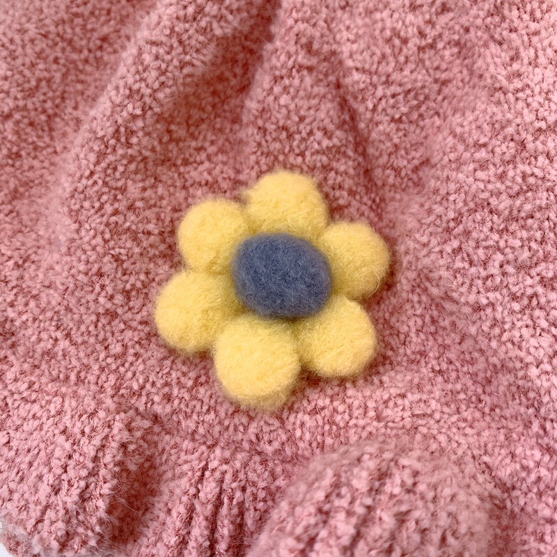 Mũ Len Cho Bé Có Dây Buộc 3-24 Tháng Mẫu Hoa Lá M35