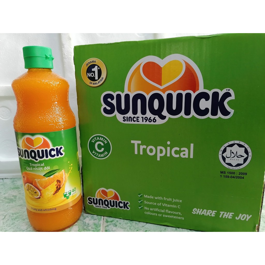 [Chai 840ml – TROPICAL] NƯỚC ÉP TRÁI CÂY NHIỆT ĐỚI CÔ ĐẶC [Malaysia] SUNQUICK Fruity and Refeshing (halal)