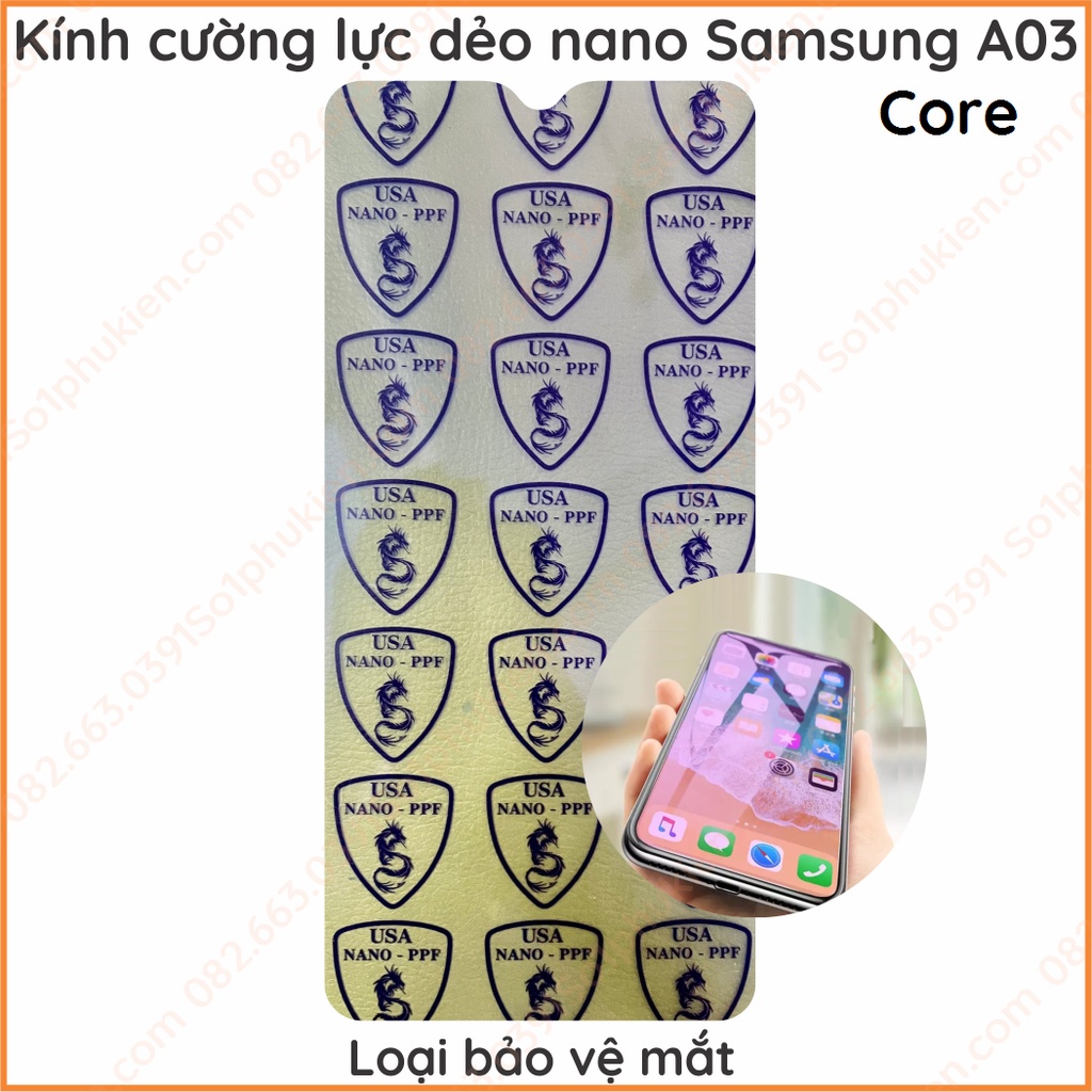 Dán cường lực màn hình Samsung A03 Core dẻo nano, trong suốt, chuẩn cường lực 9H+