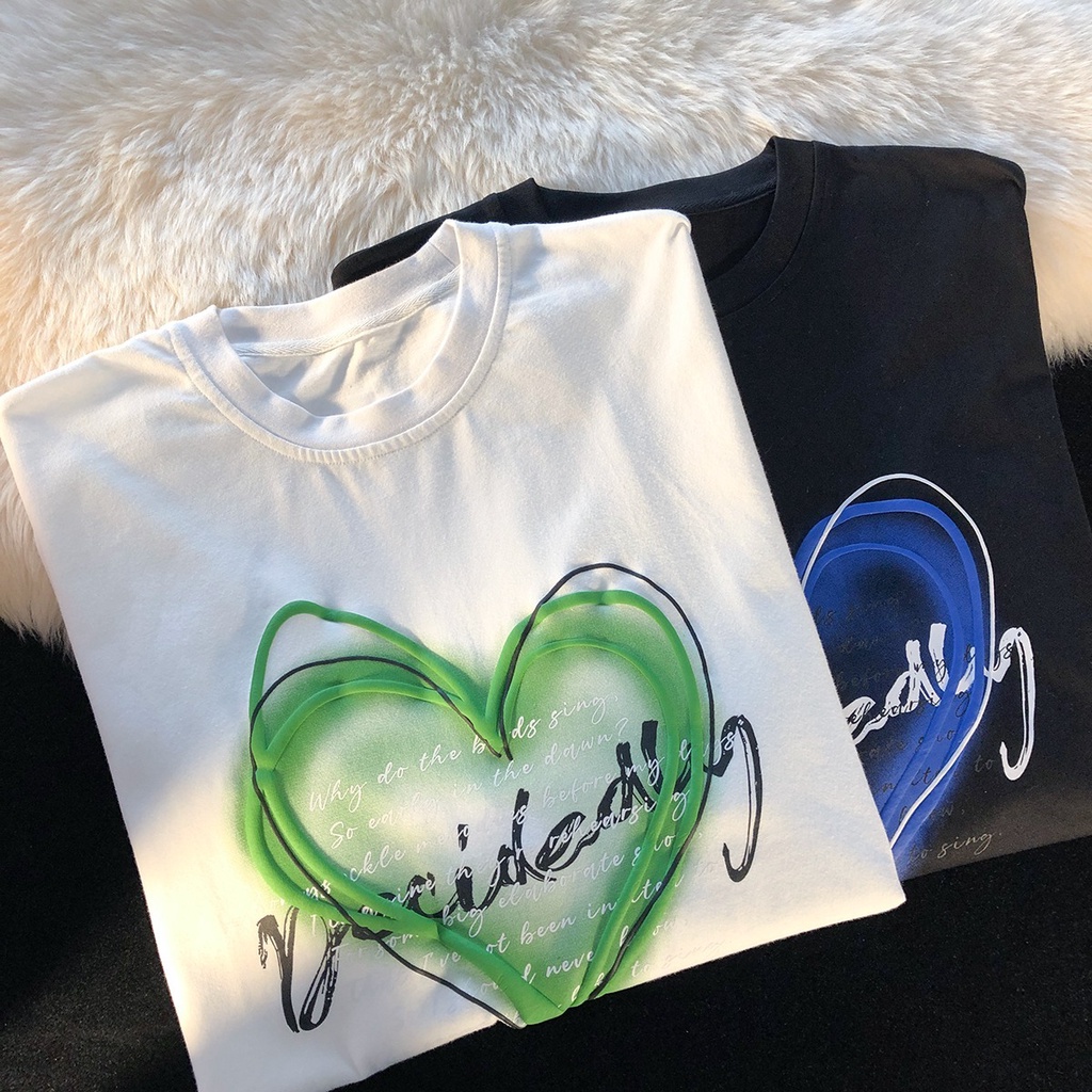 Áo thun nữ ZHELIHANGFEI tay ngắn in họa tiết trái tim thời trang