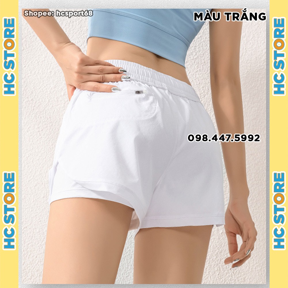 Quần tập gym nữ hai lớp QS05 dáng quần đùi quần short tập thể thao chạy bộ có túi sau - HcSport68