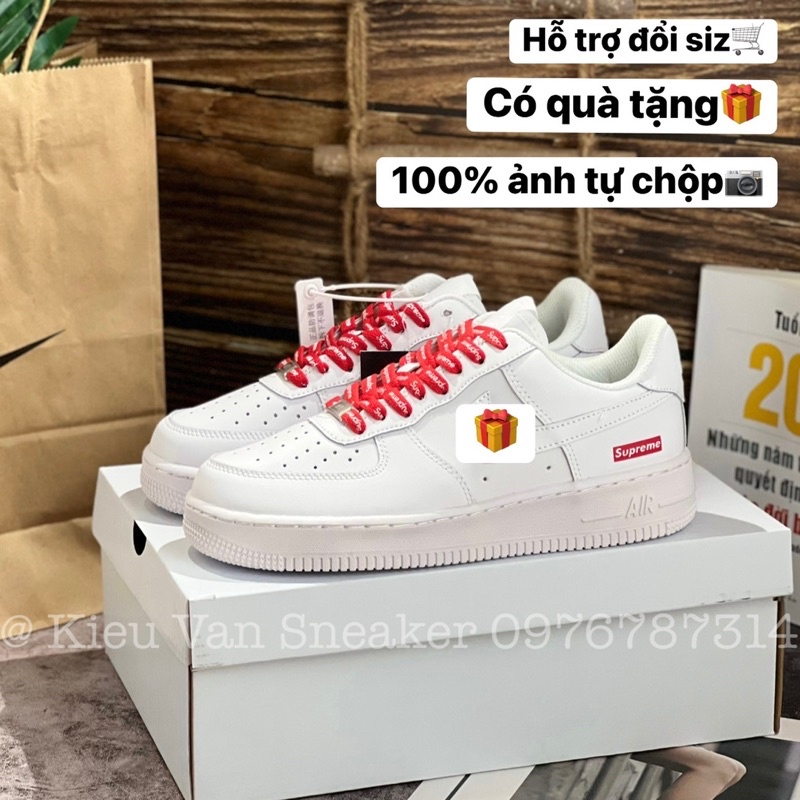 Giày Air_Force 1 Low Trip White Red Supreme/Af1 Full Trắng Dây Đỏ