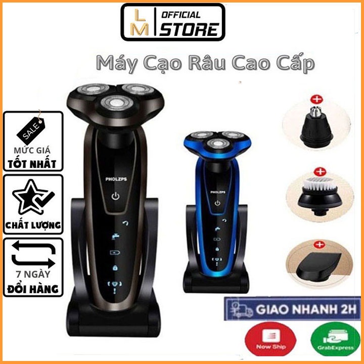 Máy Cạo râu , Máy Cạo Râu Đa Năng 3 Lưỡi Xoay Chống Nước IPX7 PHOLZPS 4D Cao Cấp Cạo Khô Không Rát