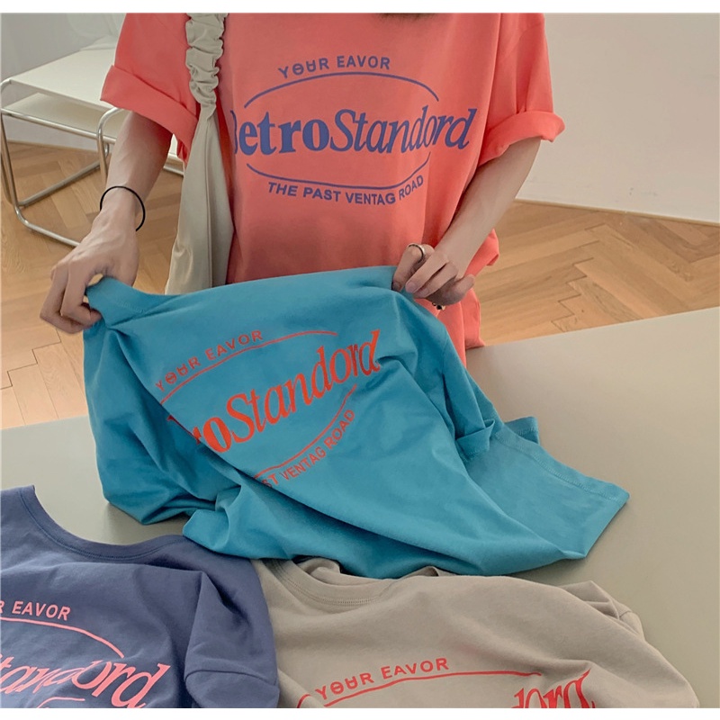 Áo Thun Rộng Dài Ngang Gối In Chữ Phong Cách Hàn Quốc Thời Trang Mùa Hè Cho Nữ