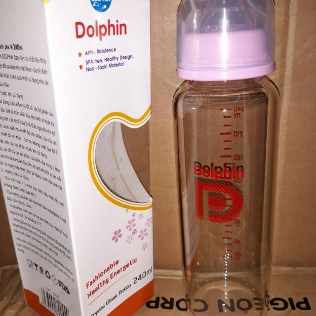 Bình sữa thuỷ tinh thường Dolphin cổ hẹp