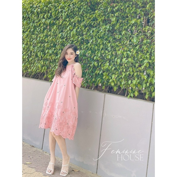 Đầm Hoa  Rớt Vai, váy hoa xinh, váy rớt vai xinh xắn diện hè