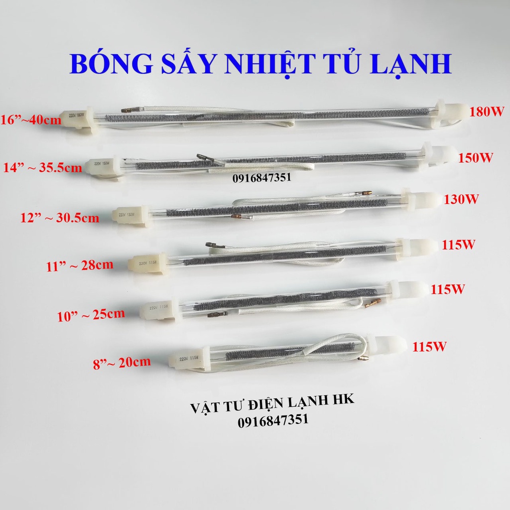 Thanh sấy nhiệt Tủ Lạnh 8-10-11-12-14-16 inch 220V , Điện trở phá băng, bóng sấy xả đá