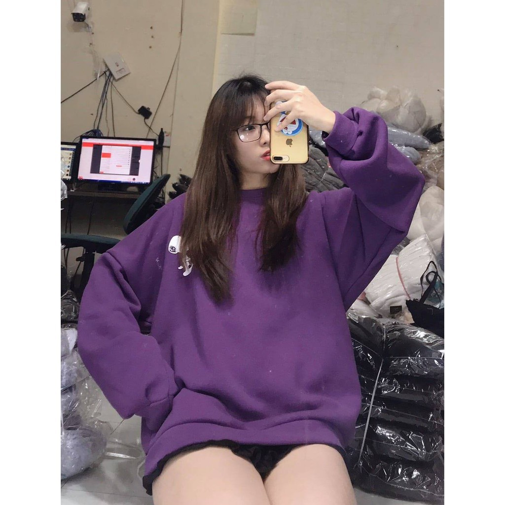 Áo sweater nỉ lót lông in hình chó happy puggy cực xinh form rộng kèm ảnh/video thật | BigBuy360 - bigbuy360.vn