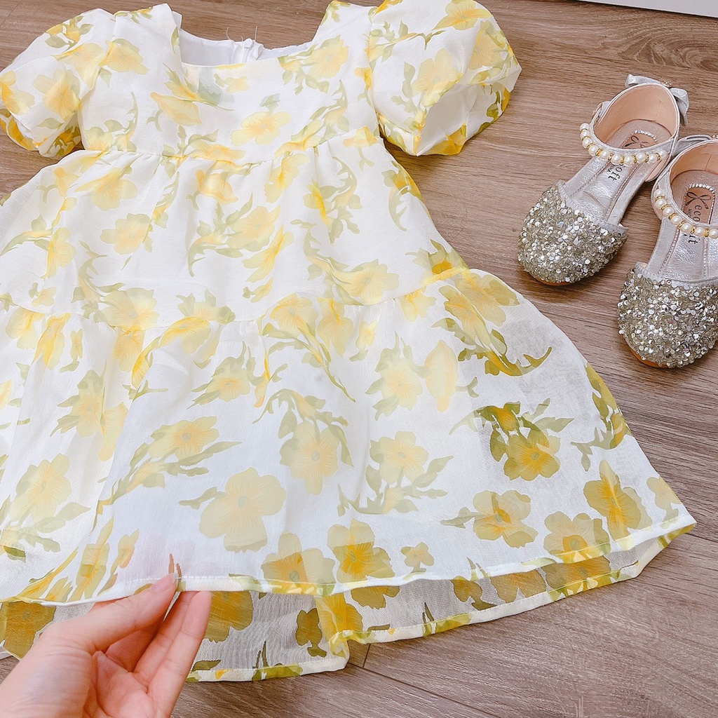 Váy bé gái, váy tiểu thư hoa nổi chất tơ từ 8-21kg