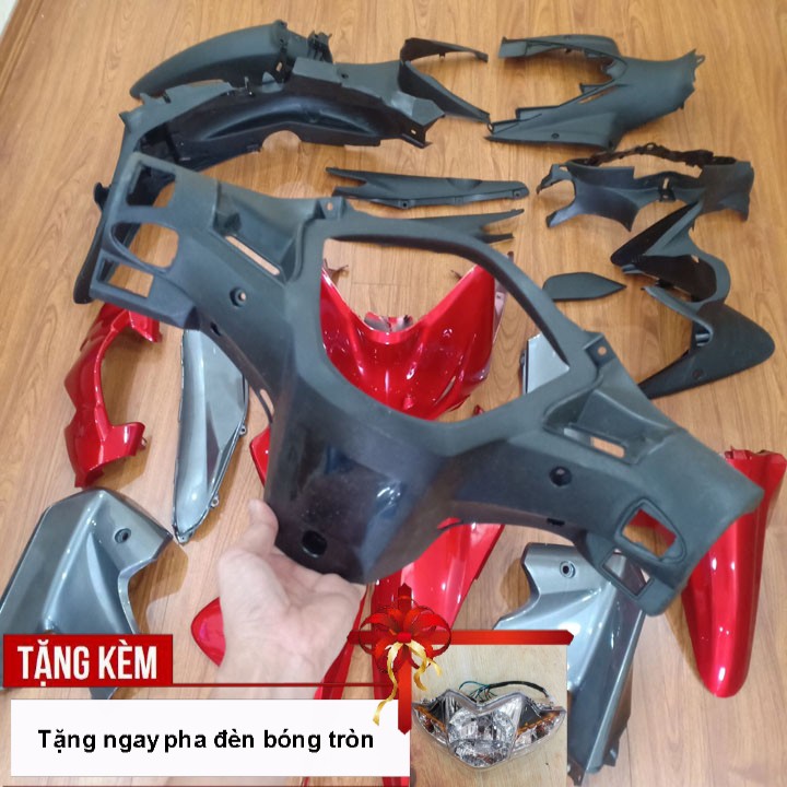 Bộ dàn áo xe WAVE S110 - RS110 màu Đỏ đời 2009 đến 2010, nhựa ABS nguyên sinh - Tặng kèm chiếc pha đèn bóng thường