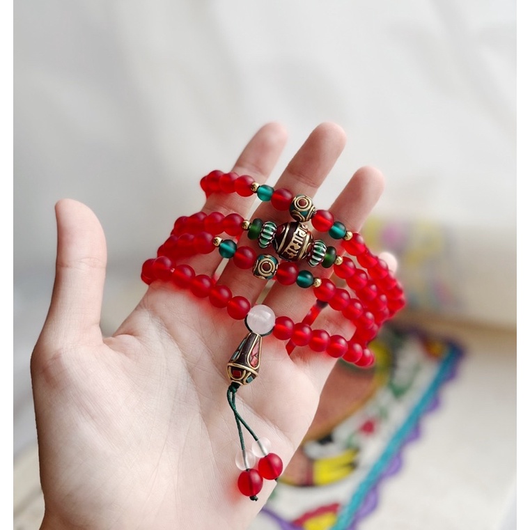 Chuỗi Hạt Lưu Ly  mix charm inlay Tây Tạng khảm đá thủ công