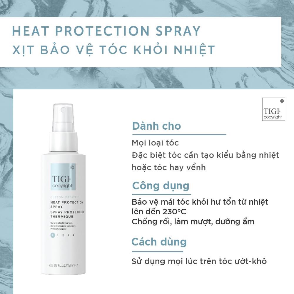 Xịt bảo vệ tóc khỏi tác động nhiệt TIGI COPYRIGHT HEAT PROTECTION SPRAY 150ml chính hãng