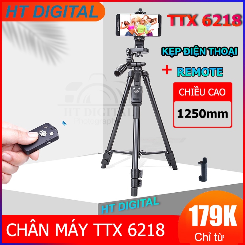 Chân Máy Ảnh Điện thoại, Chân Đế Kiểu Mới Tripod TTX 6218  Tặng kèm remote và túi đựng tiện lợi