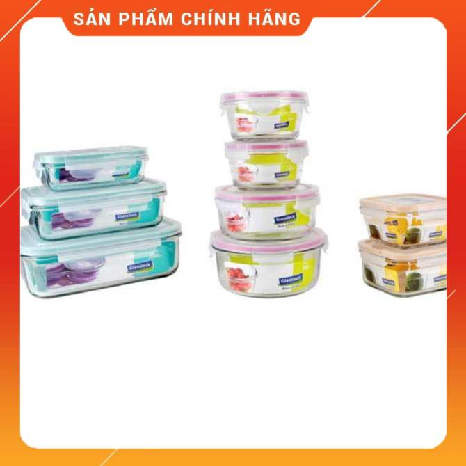 Bộ 9 hộp thủy tinh GLASSLOCK  đựng thức ăn . (Chữ nhật 400+ 1000 +2000ml . Vuông  400 + 490 . Tròn 360 × 2 + 720 + 950ml