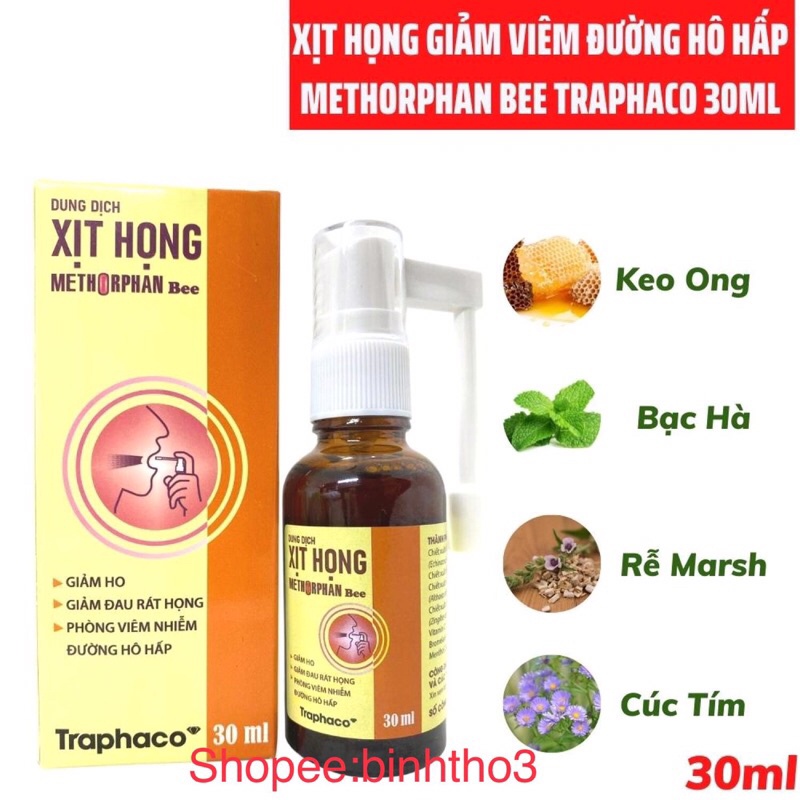 XỊT HỌNG THẢO DƯỢC + KEO ONG METHORPHAN BEE (dung dịch xịt họng methorphan bee giúp giảm ho, đau rát họng, viem amidan..