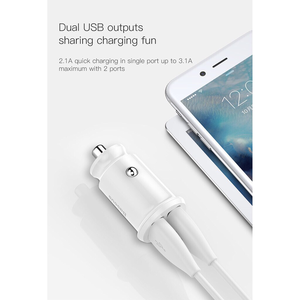 Tẩu sạc ô tô sạc nhanh đa năng Baseus  dùng cho xe hơi (Quick charge 3.0, 2 cổng USB).