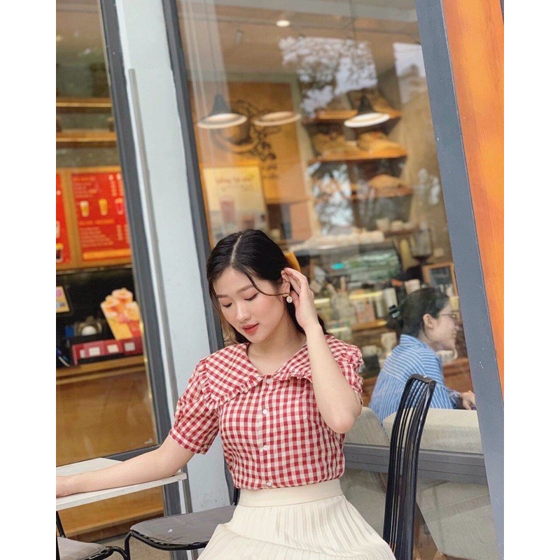 ⚡️ÁO KẺ⚡️Áo sơ mi kẻ màu hồng trắng viền bèo cổ | BigBuy360 - bigbuy360.vn