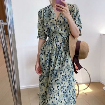 Đầm Hoa Tay Ngắn Cổ Chữ V Thời Trang Hè  Cho Nữ