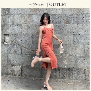 Đầm Lụa Mát Mịn 2 dây cột Xoắn nơ ngực màu Cam S M L XL