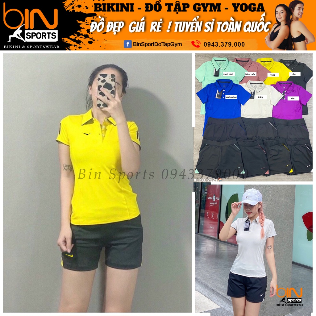 Set Đồ Tập Thể Thao Tennis Gym Yoga Nữ Áo Phủ Bụng Cổ Trụ, Quần Đùi Có Túi Bin Sports BN019