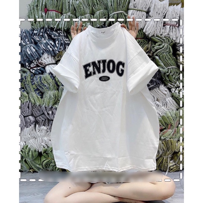 Áo phông tay lỡ ENJOG chất COTTON KHÔ 3158/ dài 71-75 rộng 55