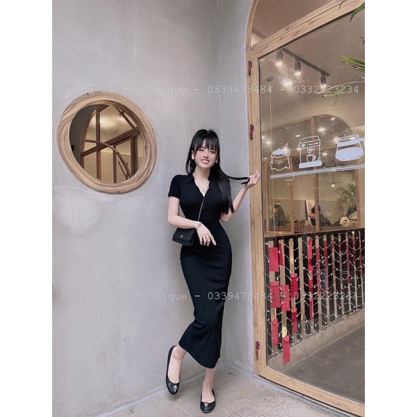 VÁY BODY CỔ TIM DÁNG DÀI QUA GỐI MS18862