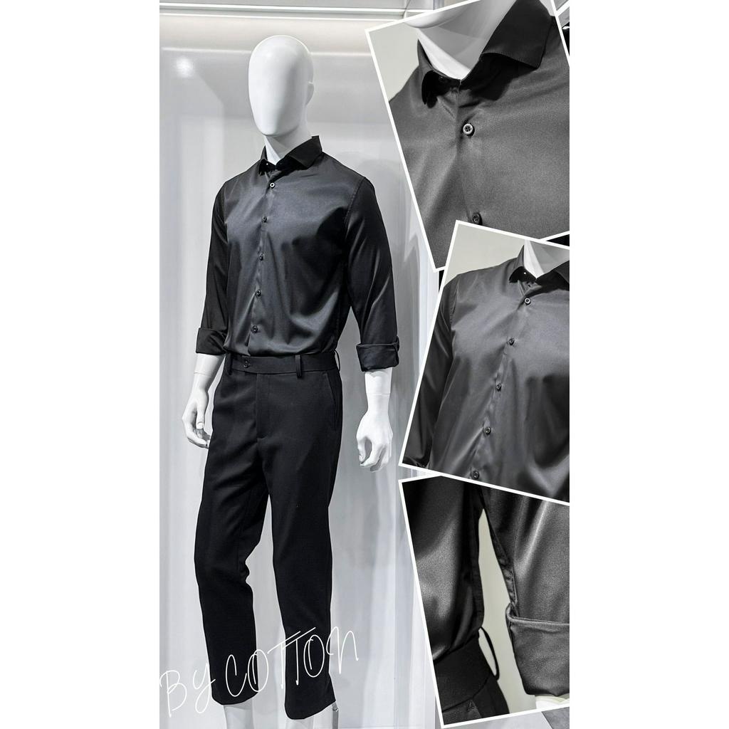 Áo Sơ Mi Nam Dài Tay Đen Vải Cotton BY COTTON Cotton Black Shirt