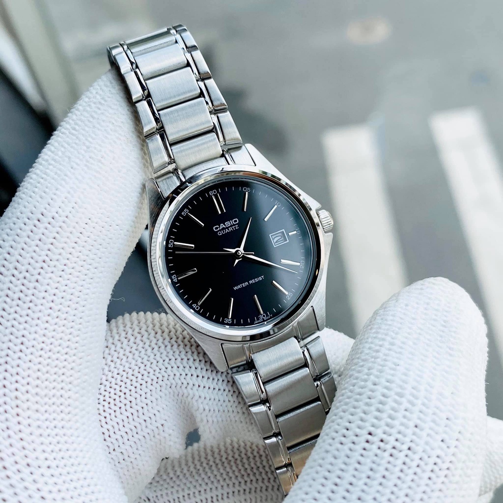 Đồng hồ đôi đẹp dây thép mặt đen Casio 1183A Bảo hành 1 năm- PIn trọn đời Hyma watch