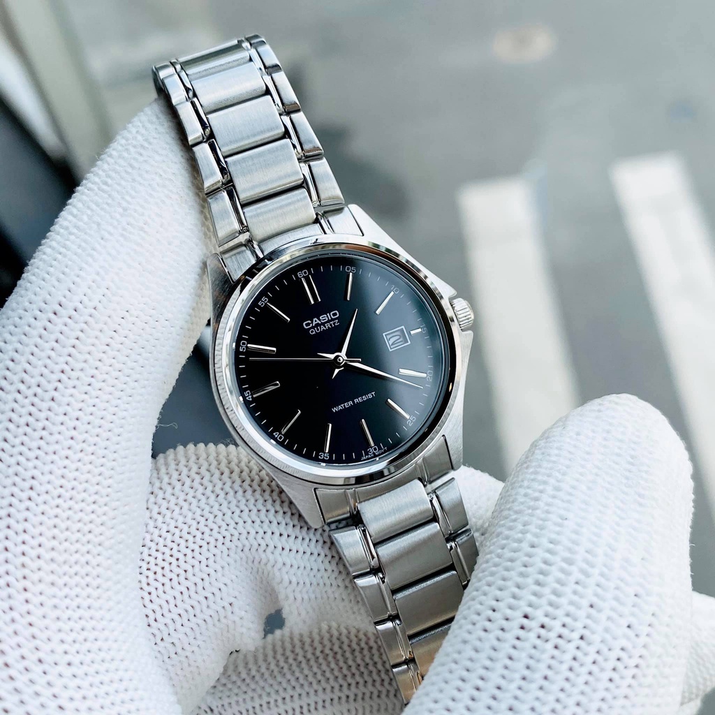 Đồng hồ đôi đẹp dây thép mặt đen Casio 1183A Bảo hành 1 năm Hyma watch