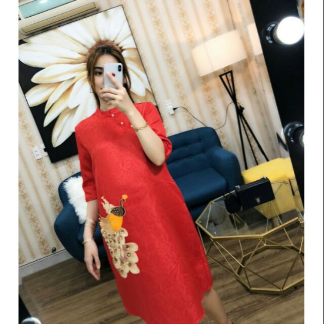 Váy bầu thu đông công sở chất voan lụa hai lớp đẹp (hình công)