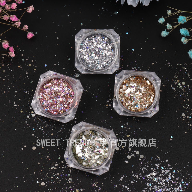 Bột kim tuyến STZPRONAIL hình lục giác đính trang trí móng tay 3D lấp lánh cao cấp