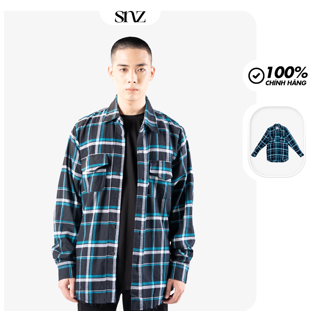 Áo Sơ Mi Nam Vải Cotton Form Rộng Dày Dặn Tay Dài Phong Cách Snazzy Cerulean Flannel