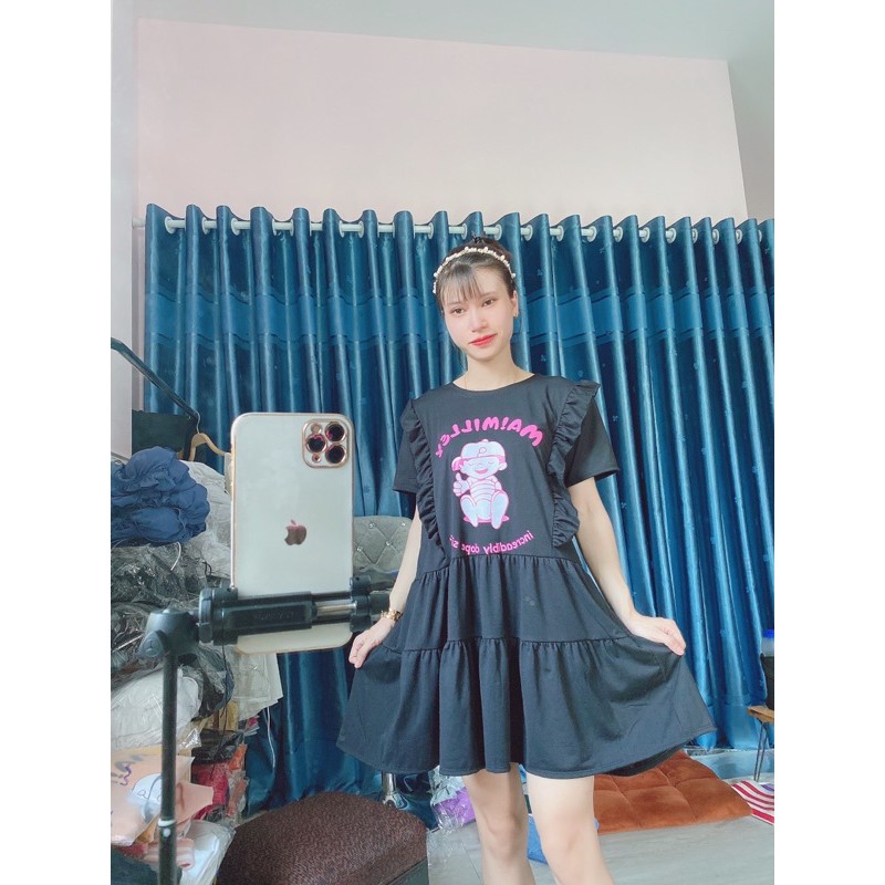 váy baby doll hoạ tiết em bé