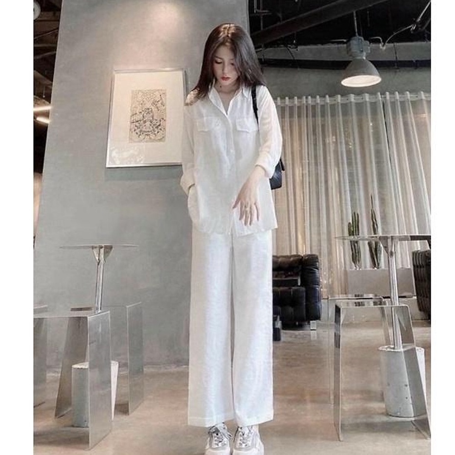 Quần culottes ống rộng chất vải đũi dáng dài lưng cao khóa thật cạp chun sau - Quần Đũi Ống Suông Rộng Lưng Thun Mặc Nhà