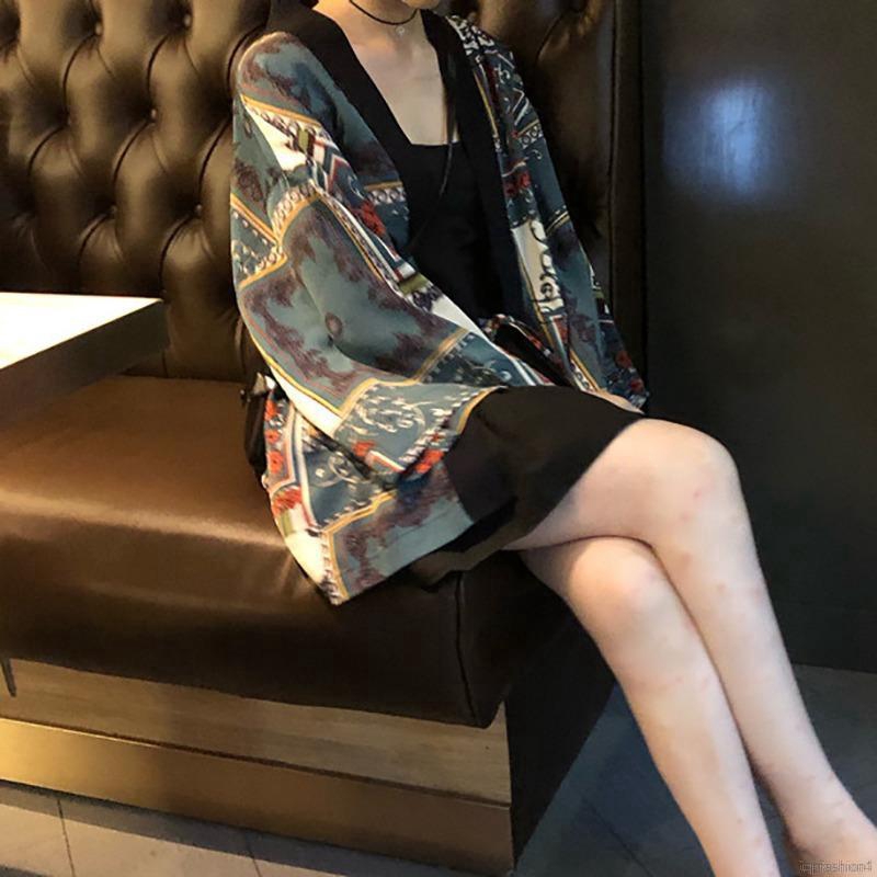 Áo khoác Kimono họa tiết hoa phối ren phong cách quyến rũ dành cho nữ