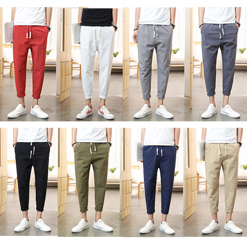 Men's Pants Cotton Plain Trousers Casual Pant