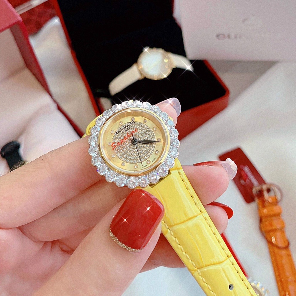 Đồng hồ nữ chính hãng dây da Sunrise 9820BA sapphire chống xước, chống nước, bảo hành 12 tháng