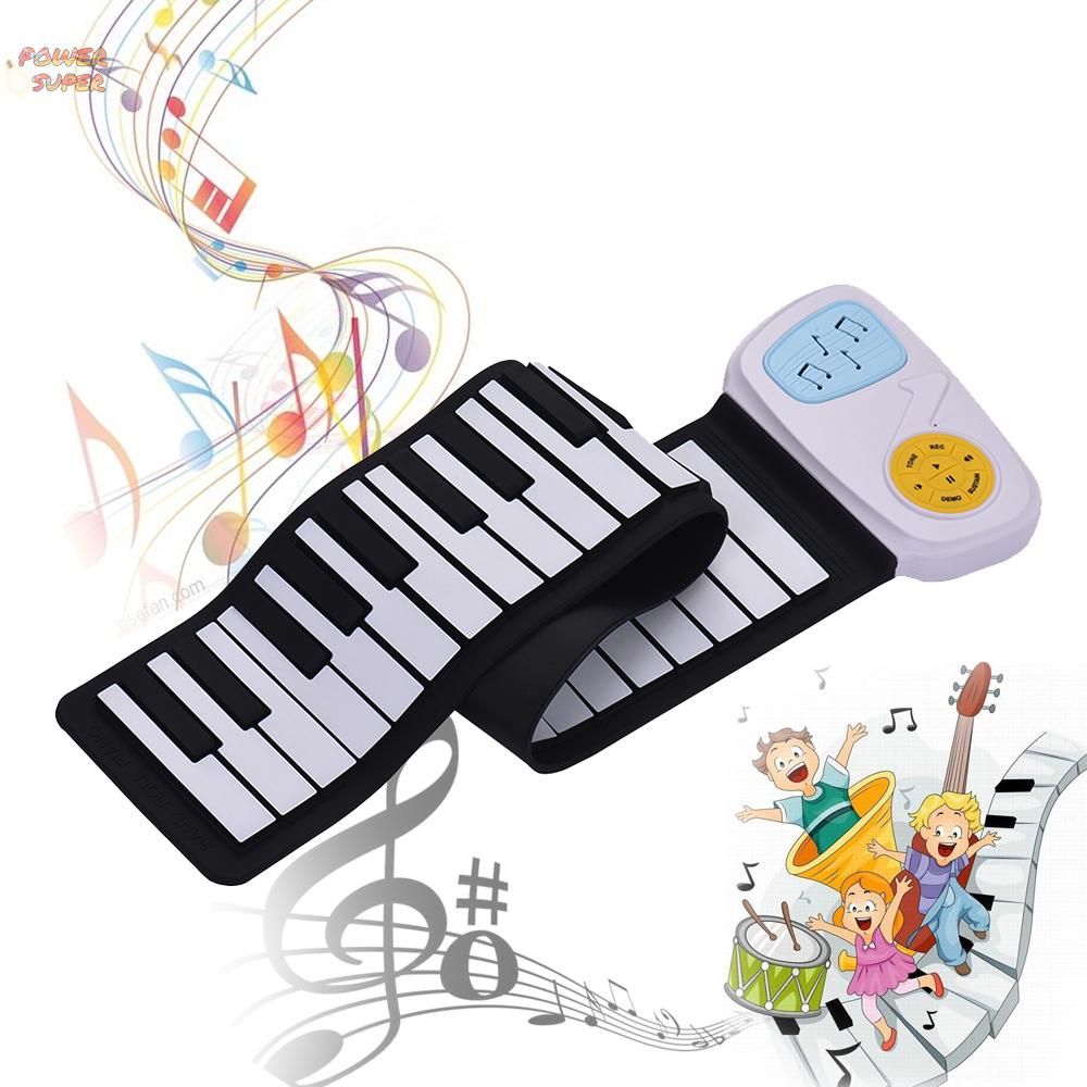 Portable 49-Key Silicon Electronic Keyboard Roll-Up Piano Built-in Speaker With Cartoon Sticker for Children Kids