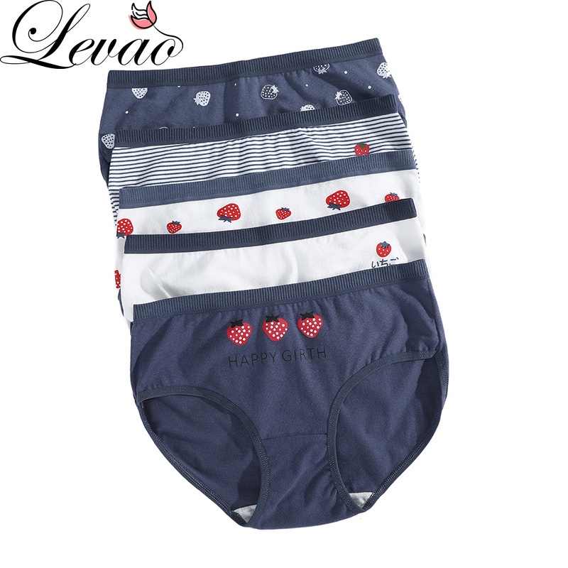 Quần Lót Levao Từ Cotton Lưng Vừa In Hình Dâu Tây Cho Nữ