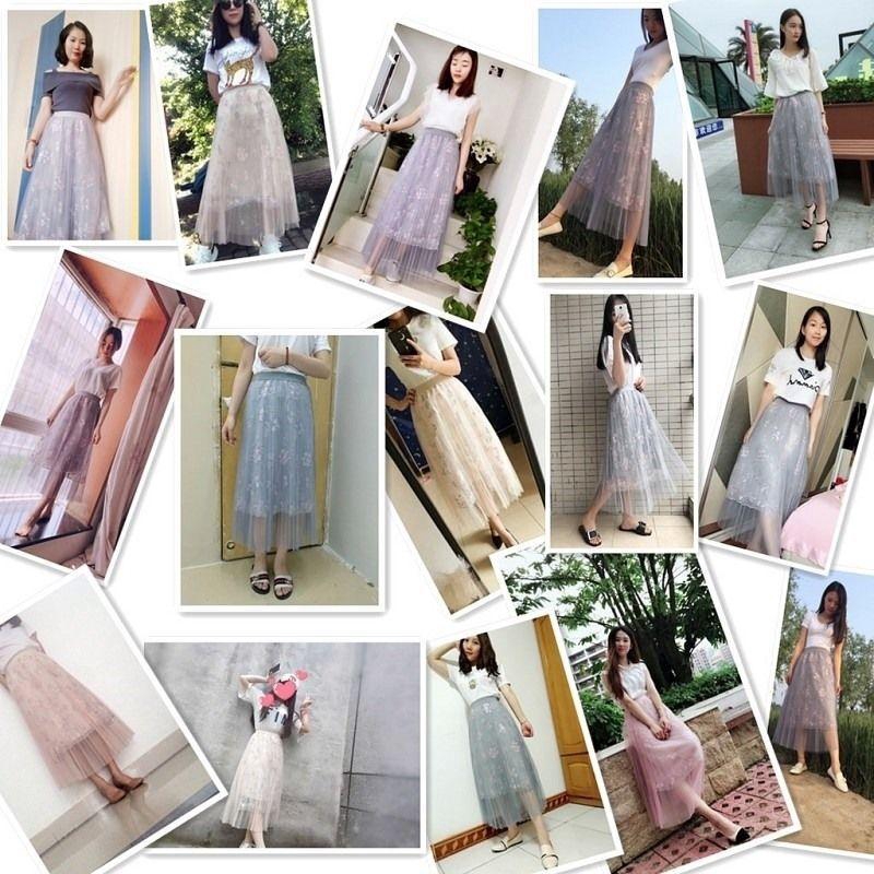 Chân Váy Lưới Chữ A Lưng Cao Thêu Họa Tiết Thời Trang Cho Nữ