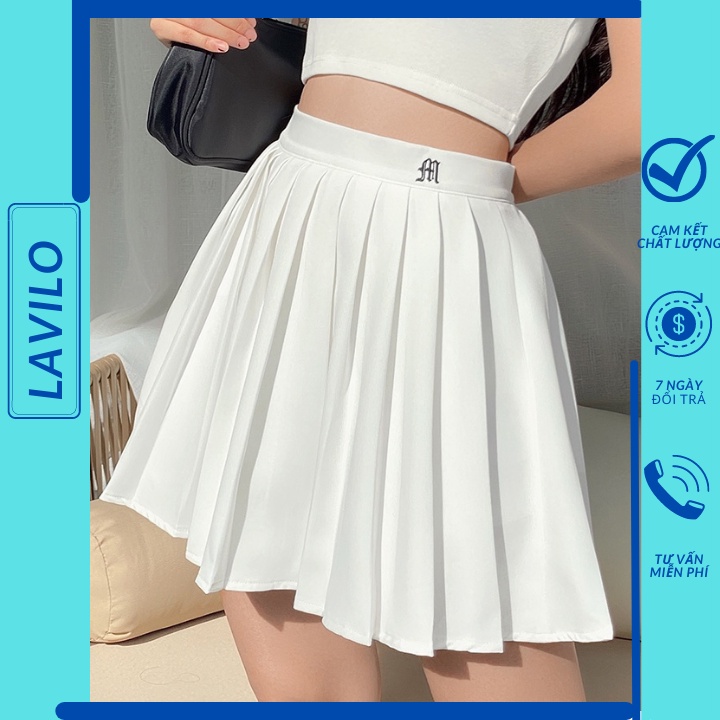 Chân Váy Xếp Ly ngắn Cạp Cao Thêu Họa Tiết Có Lót Quần Bên Trong LAVILO CV05