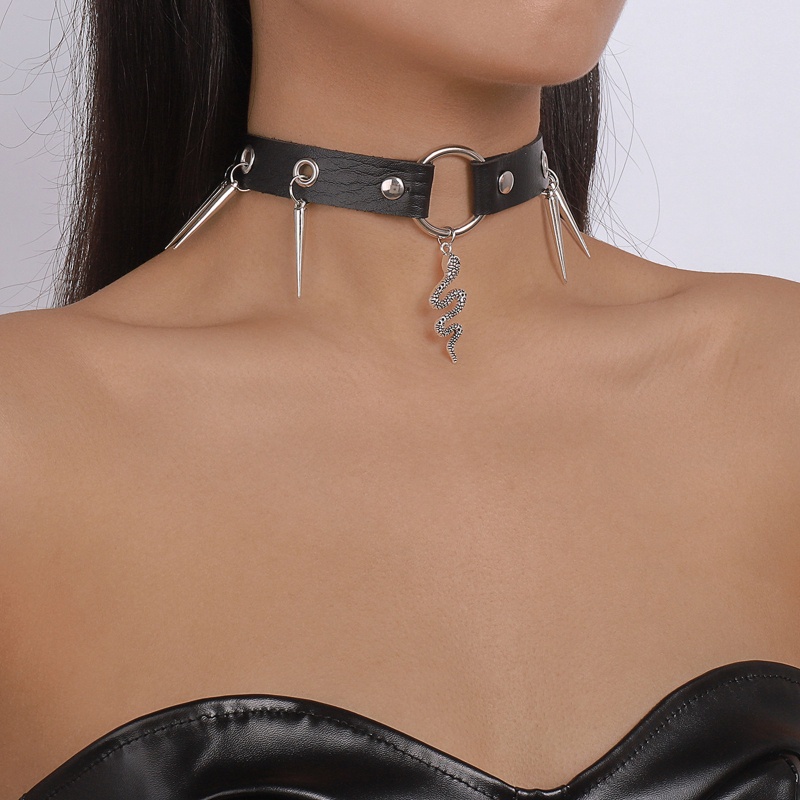 Dây Chuyền Choker Da PU Màu Đen Thời Trang
