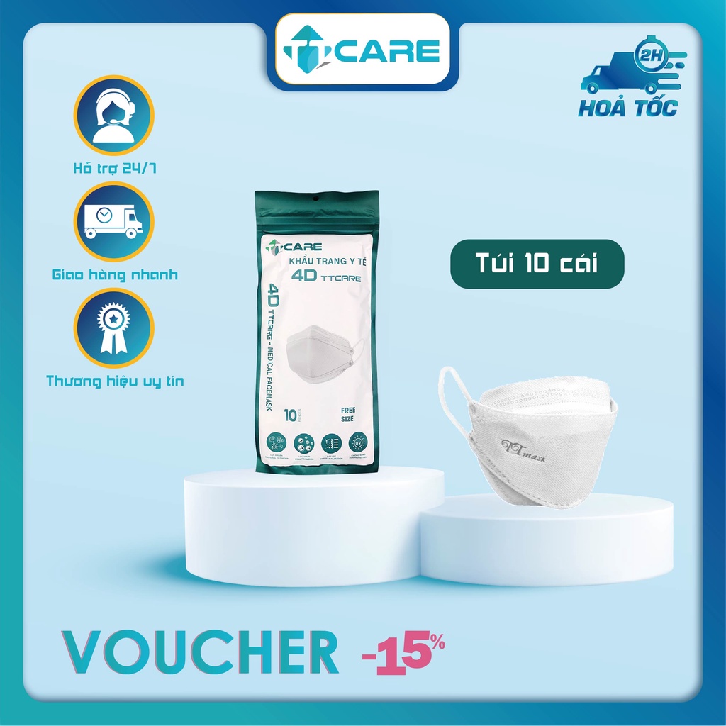 Túi 10 Khẩu Trang Y Tế 4D 4 Lớp TTMASK KF94 / Nhiều Màu / Chính Hãng TTCare